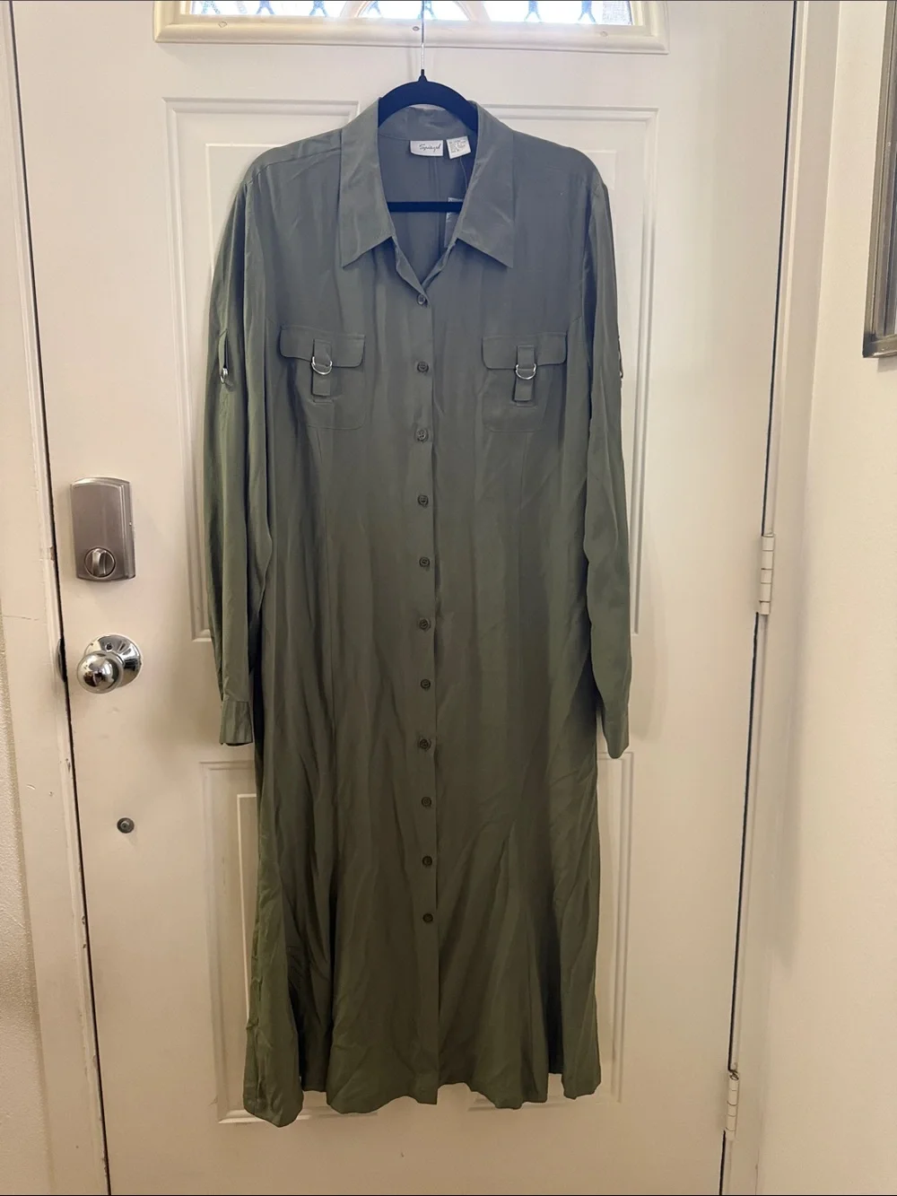 Spiegel Olive Green Maxi Shirt Dress- 100% silk - Picture 1 of 9